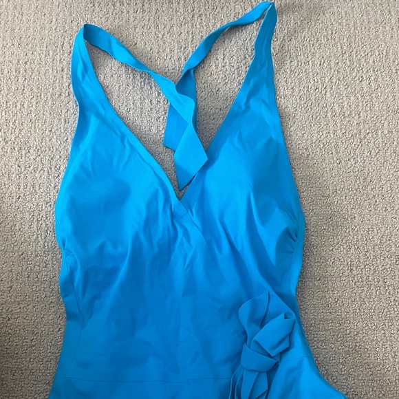 Gottex One-Piece Halter Swimsuit Turquoise Tie Waist NWT Size 8 - Picture 1 of 3